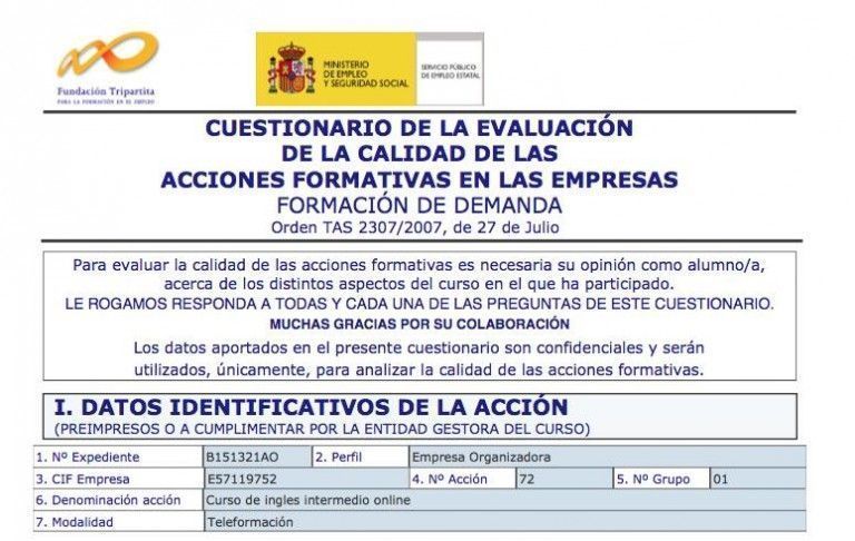 Cuestinario Evaluación inglés intermediario 72-01